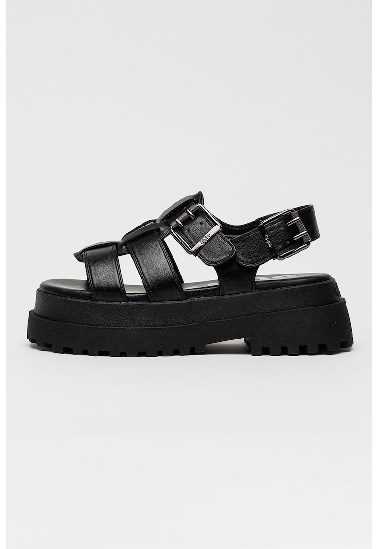 Sandale fisherman din piele ecologica Pluto - Negru