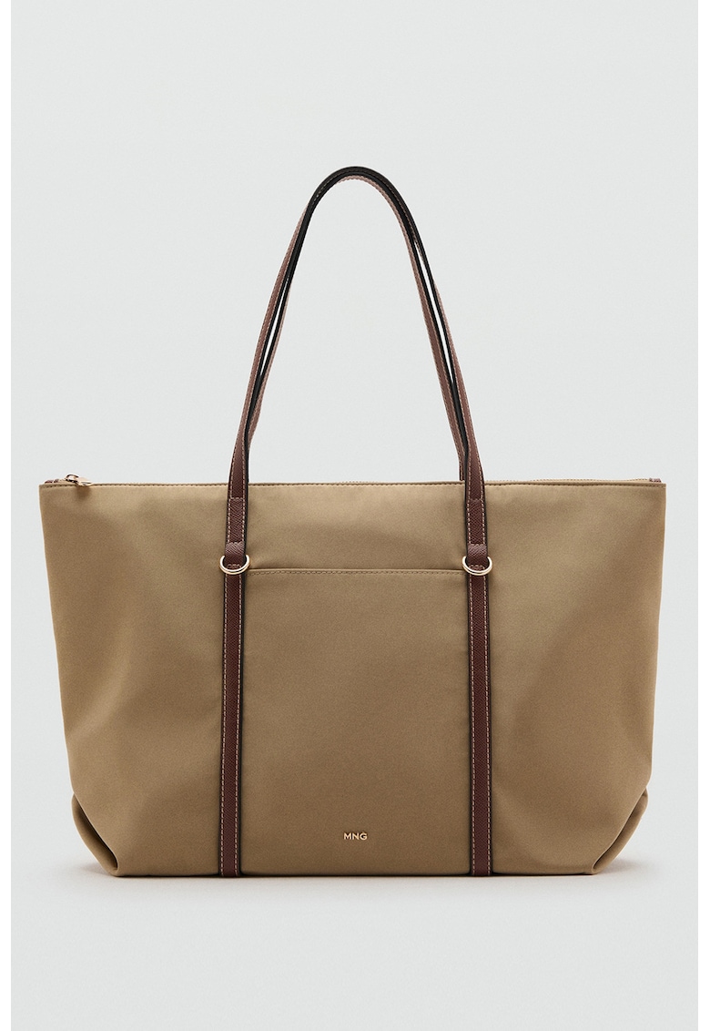 Geanta shopper cu buzunar frontal - Bej