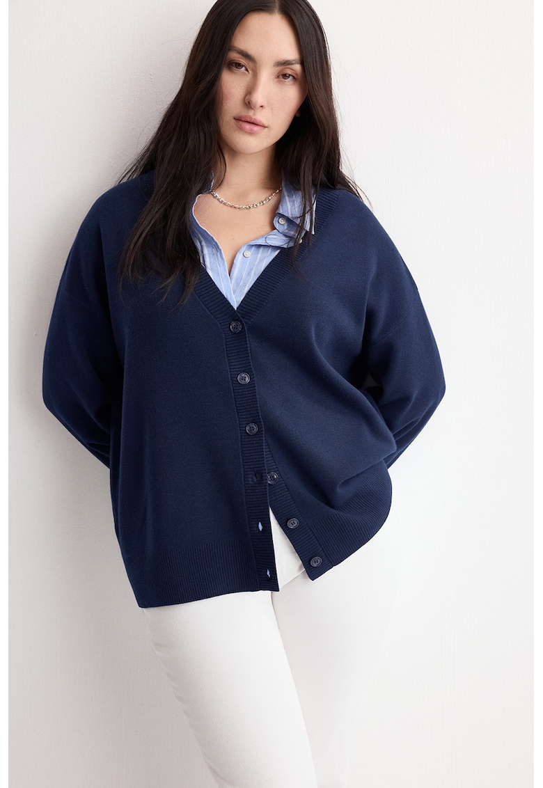 Cardigan cu decolteu in V si maneci cazute - Bleumarin