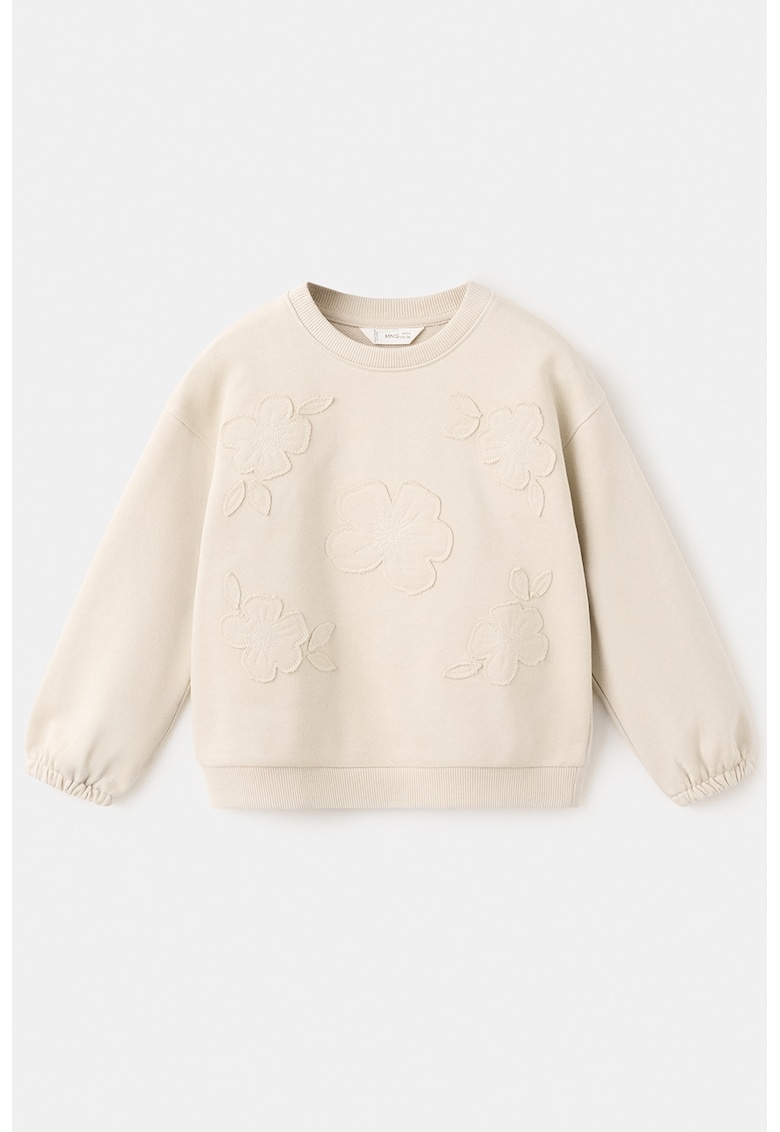 Bluza de trening cu aplicatii florale - Bej deschis