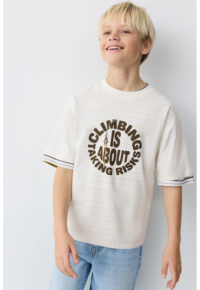 Tricou cu imprimeu si maneci cazute - Alb