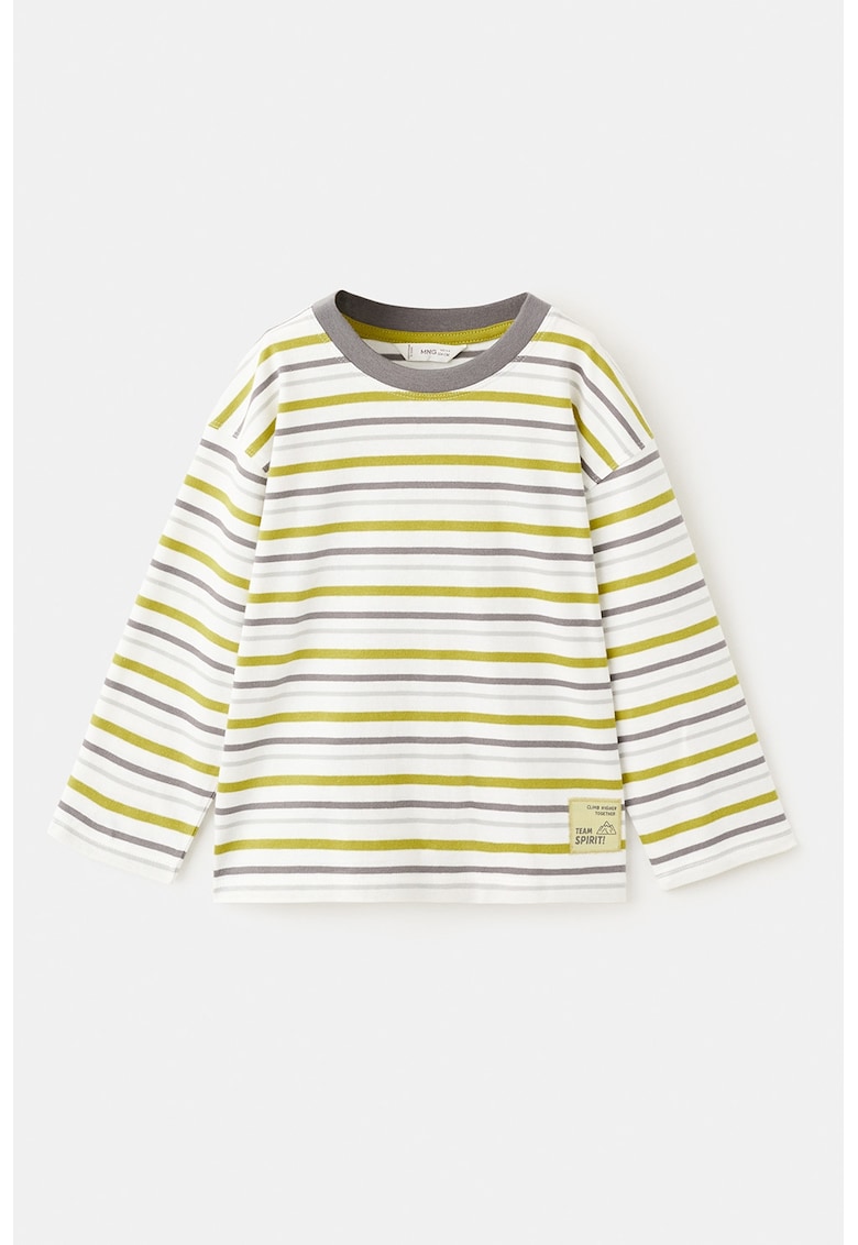 Bluza cu model in dungi si maneci cazute - Alb/Gri/Verde lime