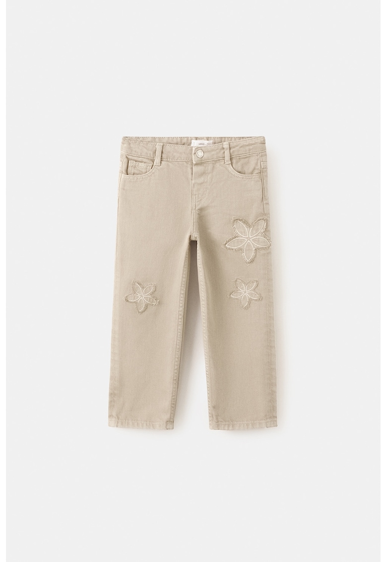 Blugi cu croiala dreapta si detalii cu model floral - Maro camel