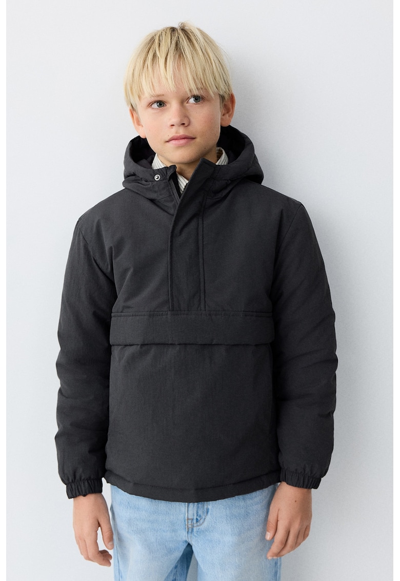 Geaca cu gluga cu eticheta interioara pentru nume - Gri carbune