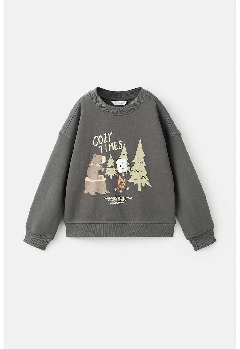Pulover din bumbac cu model grafic - Gri carbune
