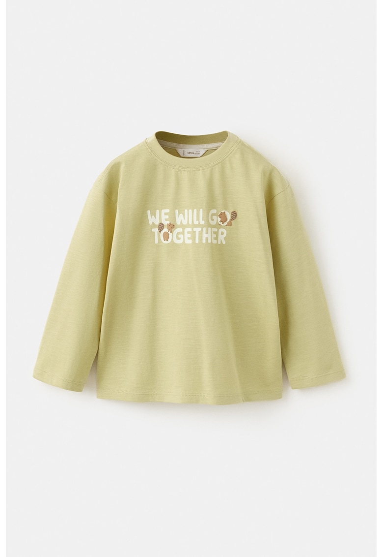 Bluza regular fit cu imprimeu text - Alb/Verde fistic