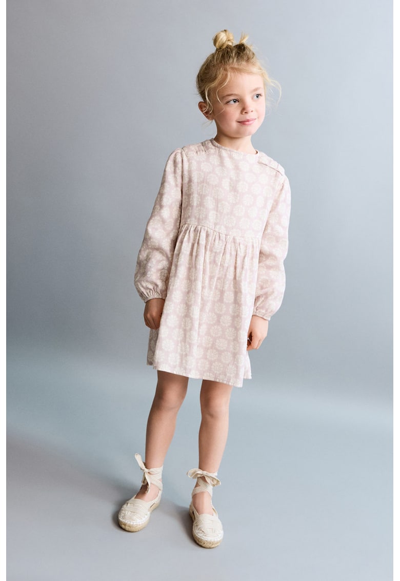 Rochie mini din bumbac cu imprimeu floral - Roz pastel