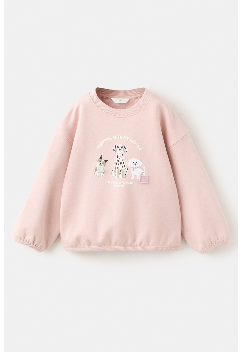 Bluza de trening lejera cu imprimeu si maneci cazute - Roz