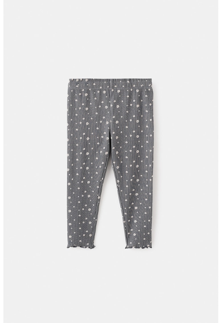 Pantaloni striati cu model floral - Alb/Gri carbune
