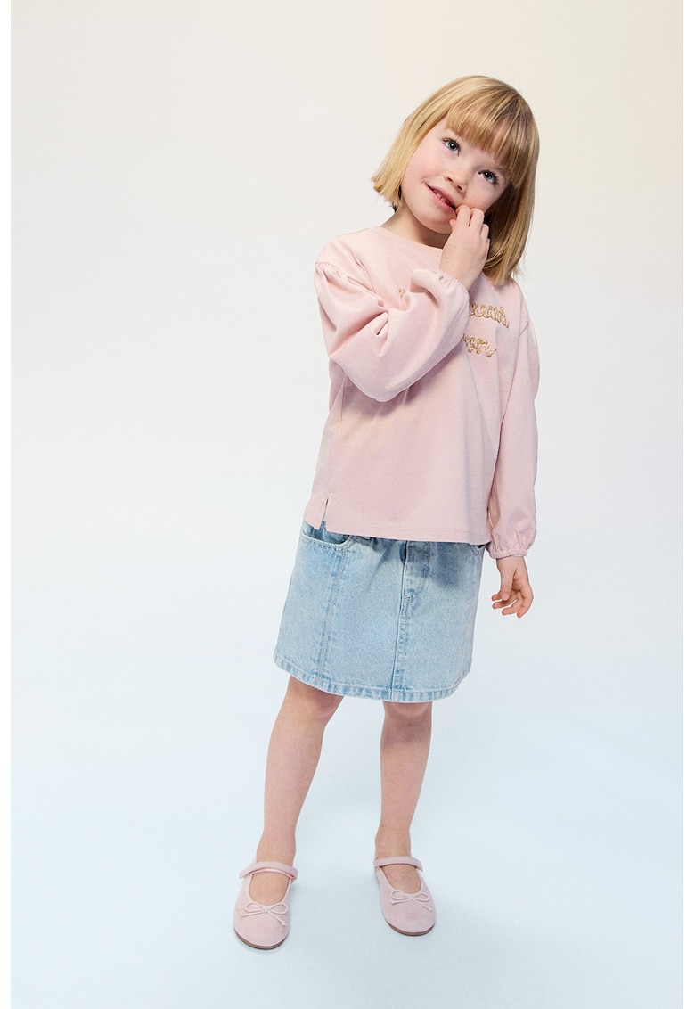 Fusta dreapta din denim cu talie elastica - Albastru deschis