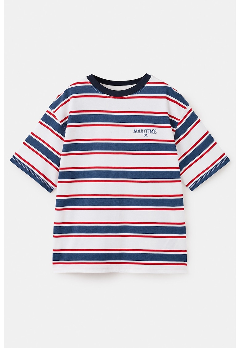 Tricou din bumbac cu model in dungi - Rosu/Alb/Bleumarin