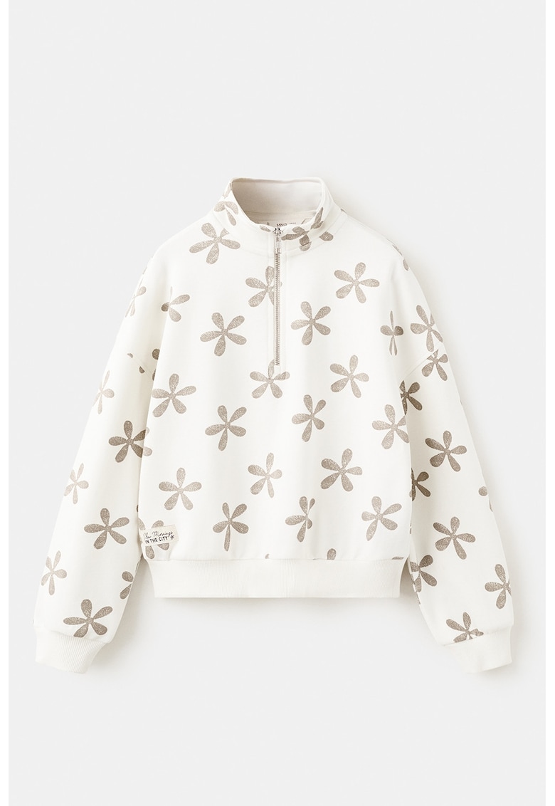 Bluza de trening din bumbac cu fermoar scurt - Maro camel/Alb murdar