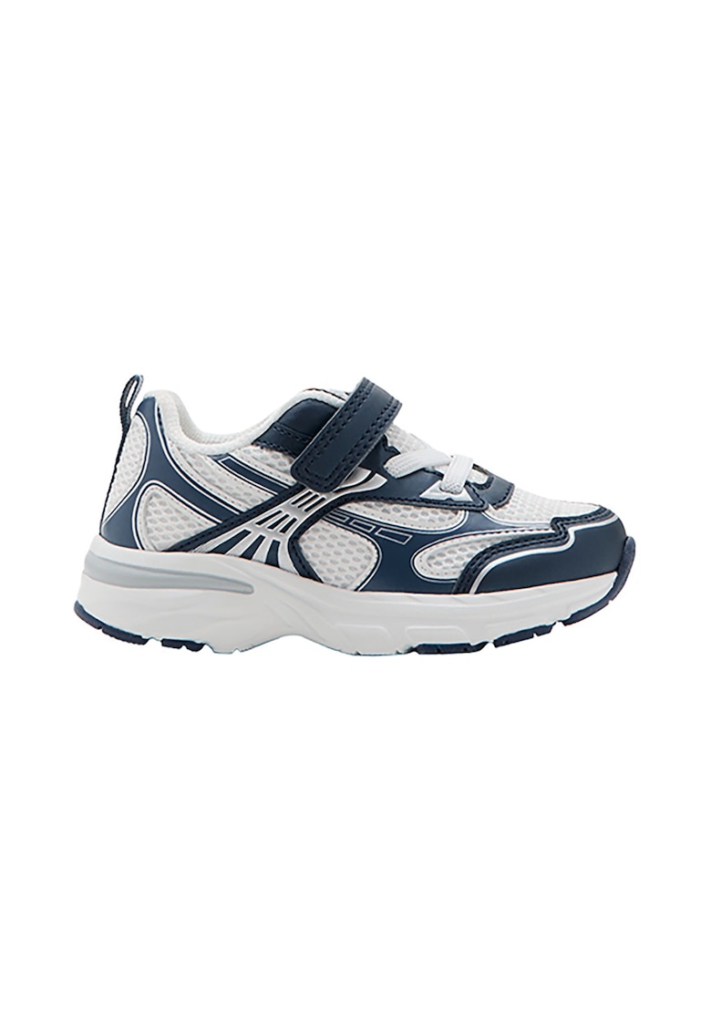 Pantofi sport cu inchidere velcro si insertii din plasa - Alb/Bleumarin