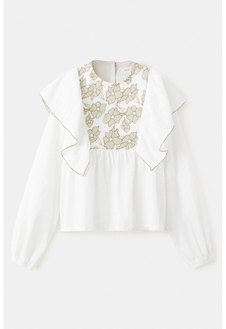 Bluza din bumbac cu aplicatii cu volane - Alb/Kaki