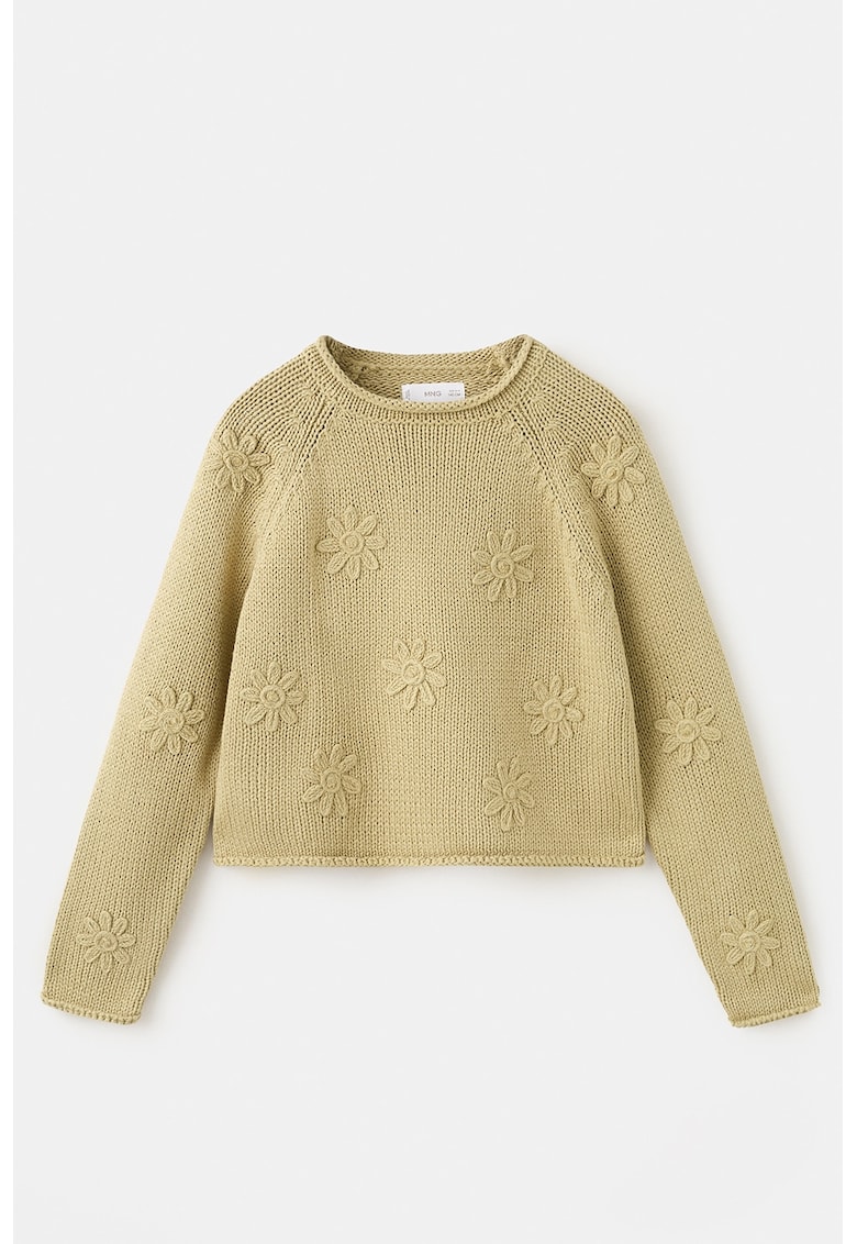 Pulover cu broderie florala - Kaki