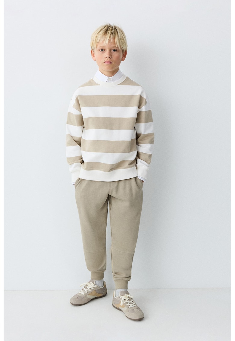 Bluza de trening din bumbac cu dungi - Alb/Maro nisip