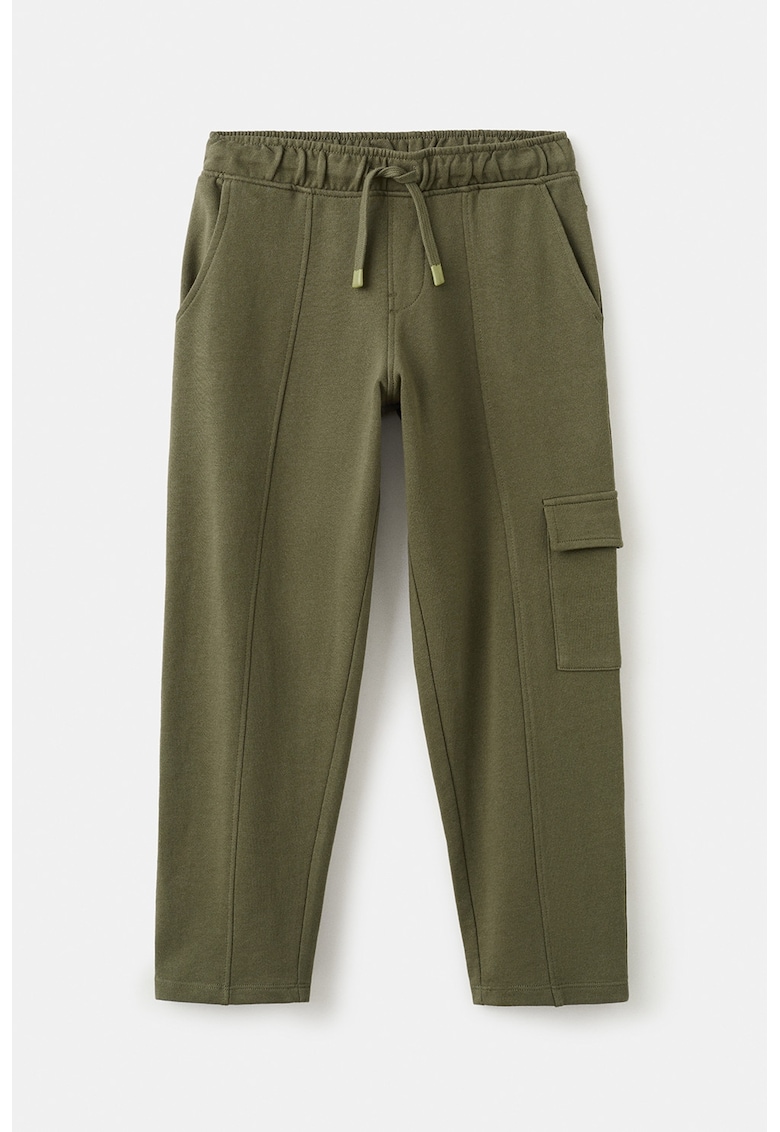 Pantaloni de trening de bumbac cu buzunar lateral cu clapa - Kaki inchis