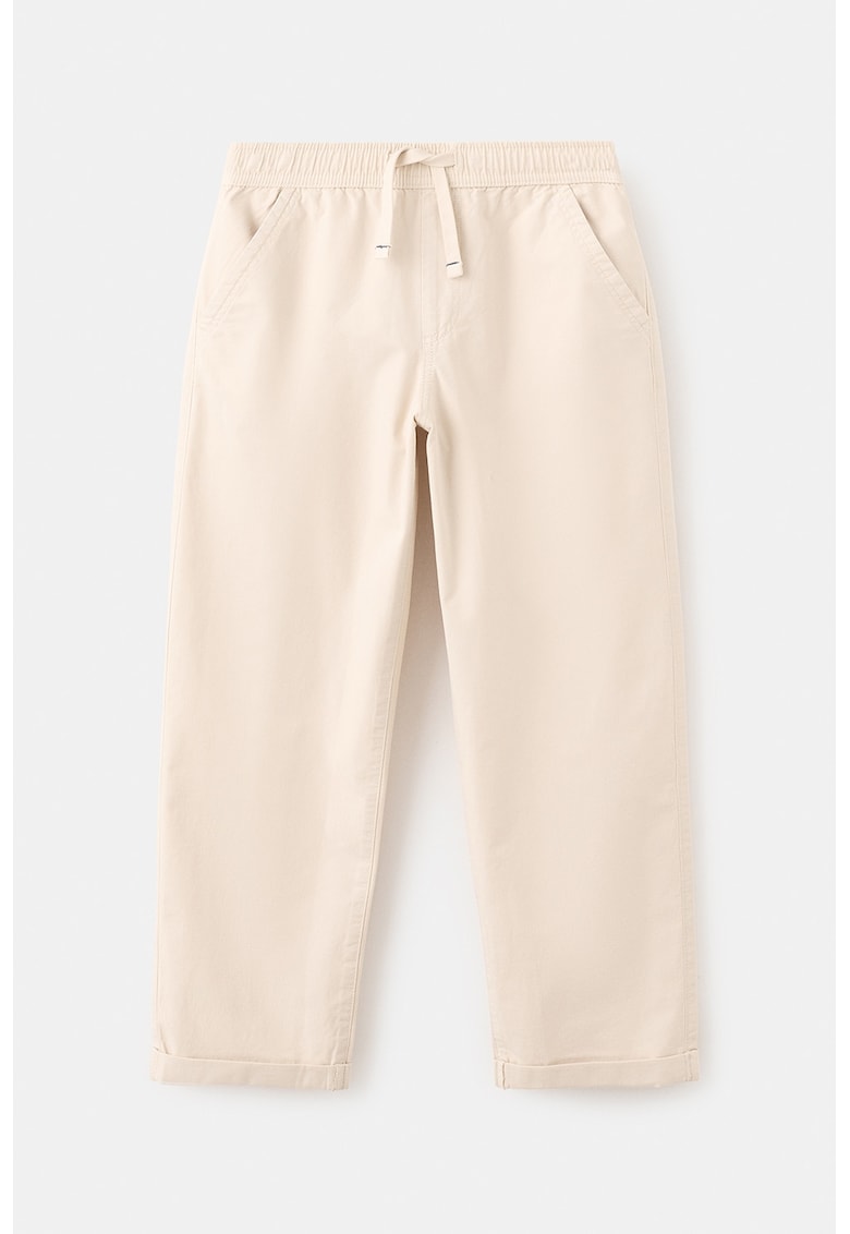 Pantaloni din amestec de bumbac cu croiala dreapta si snururi de ajustare - Bej deschis