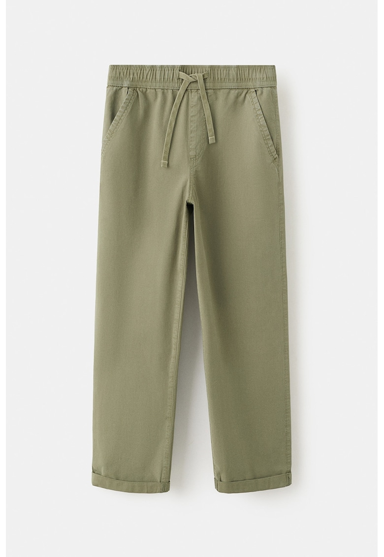 Pantaloni din amestec de bumbac cu croiala dreapta si snururi de ajustare - Kaki