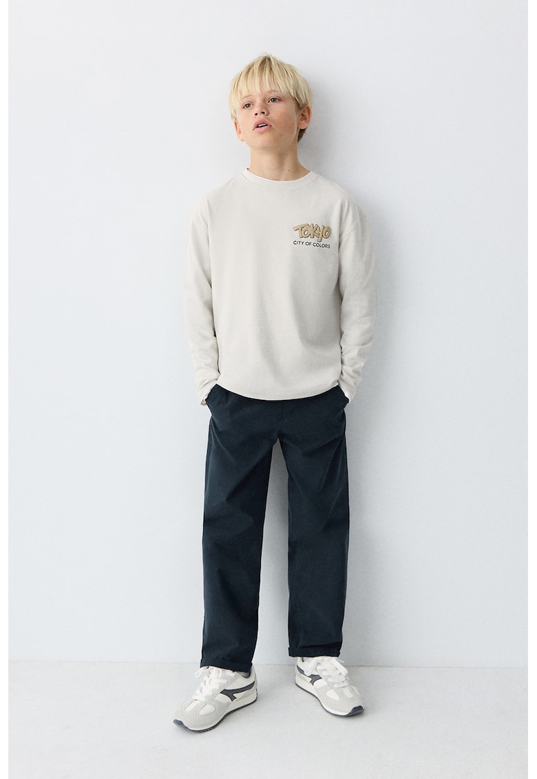 Pantaloni din amestec de bumbac cu croiala dreapta si snururi de ajustare - Bleumarin
