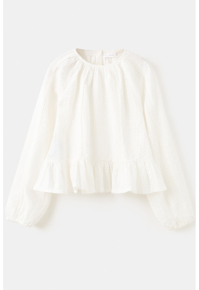 Bluza cu model uni si terminatie cu volane - Alb