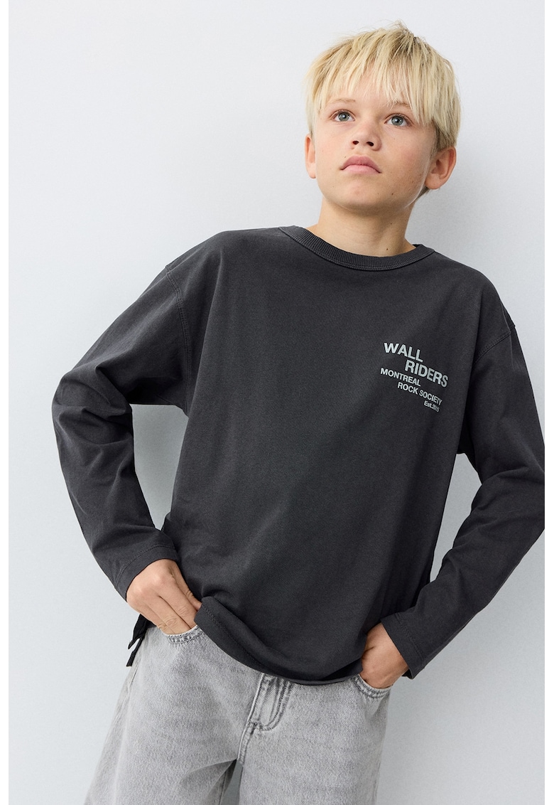 Bluza lejera cu imprimeu text - Gri carbune