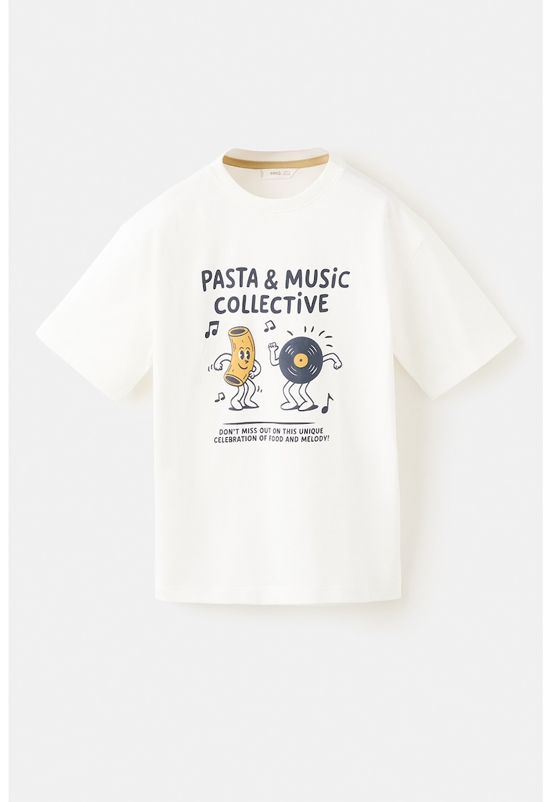 Tricou din bumbac cu imprimeu grafic - Alb/Bleumarin