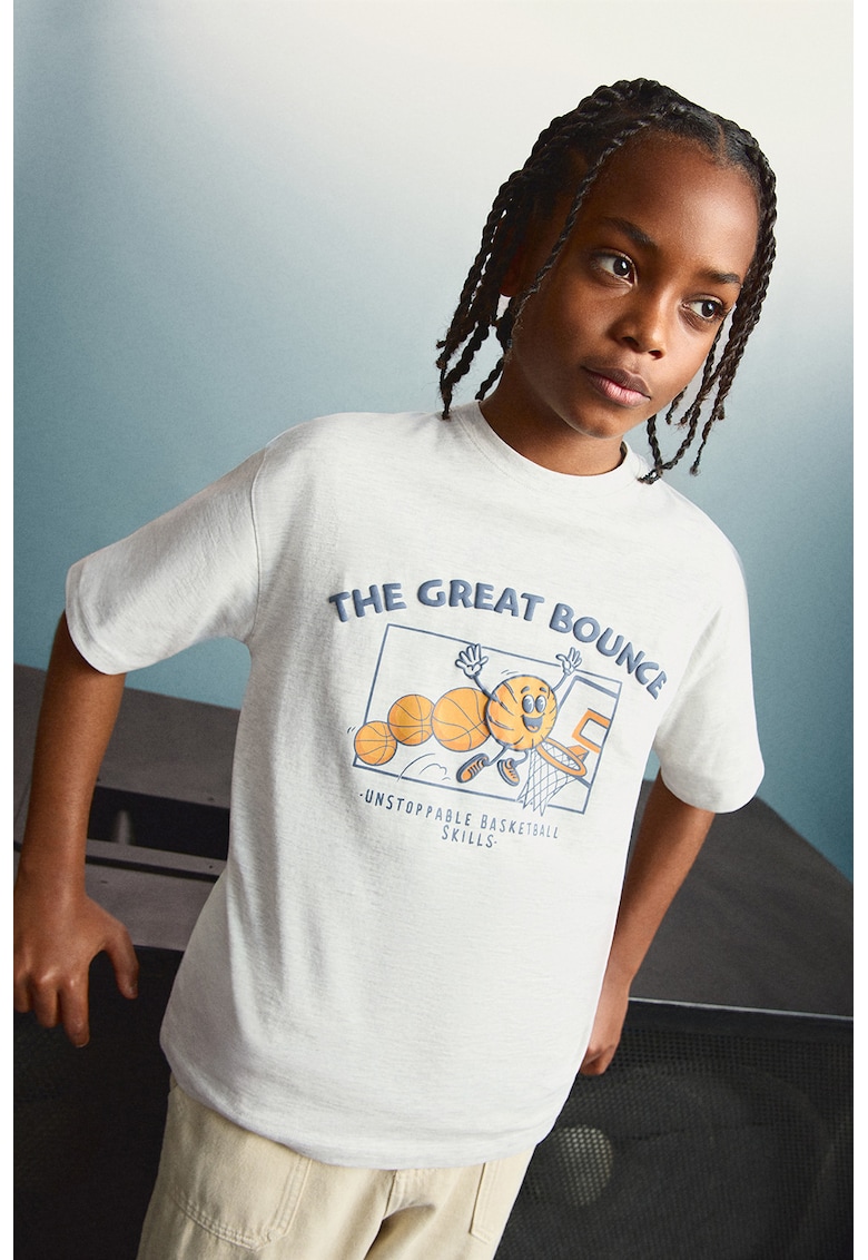 Tricou cu imprimeu grafic - Gri deschis