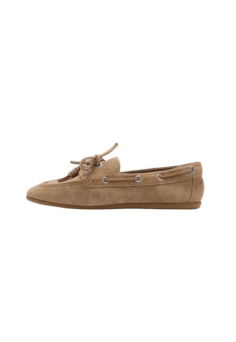 Pantofi loafer boat din piele intoarsa - Maro camel