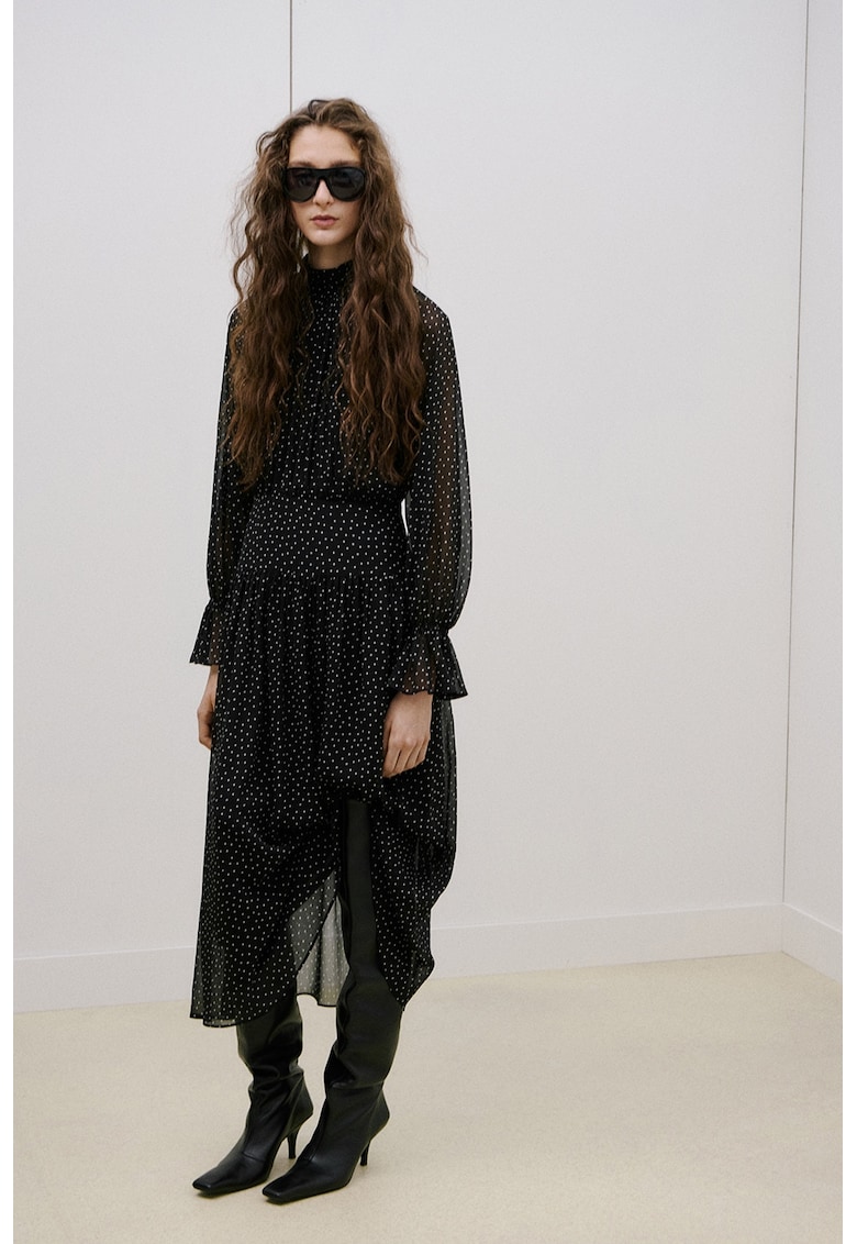 Rochie cu maneci lungi si guler inalt - Alb/Negru