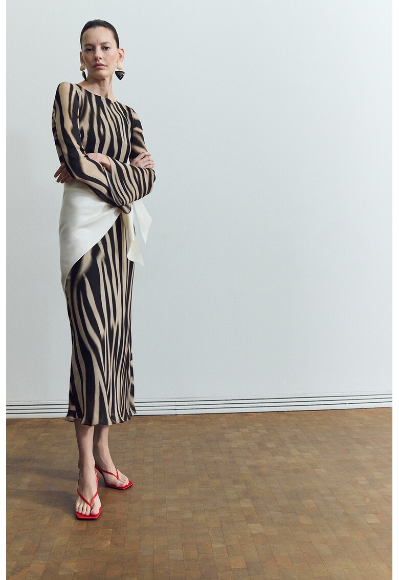 Rochie midi cu animal print - Negru/Maro nisip