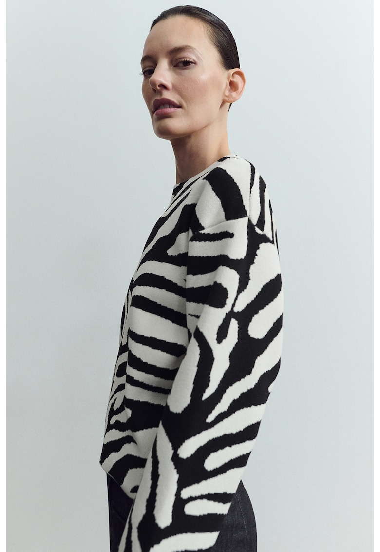Pulover cu model zebra - Negru/Alb murdar