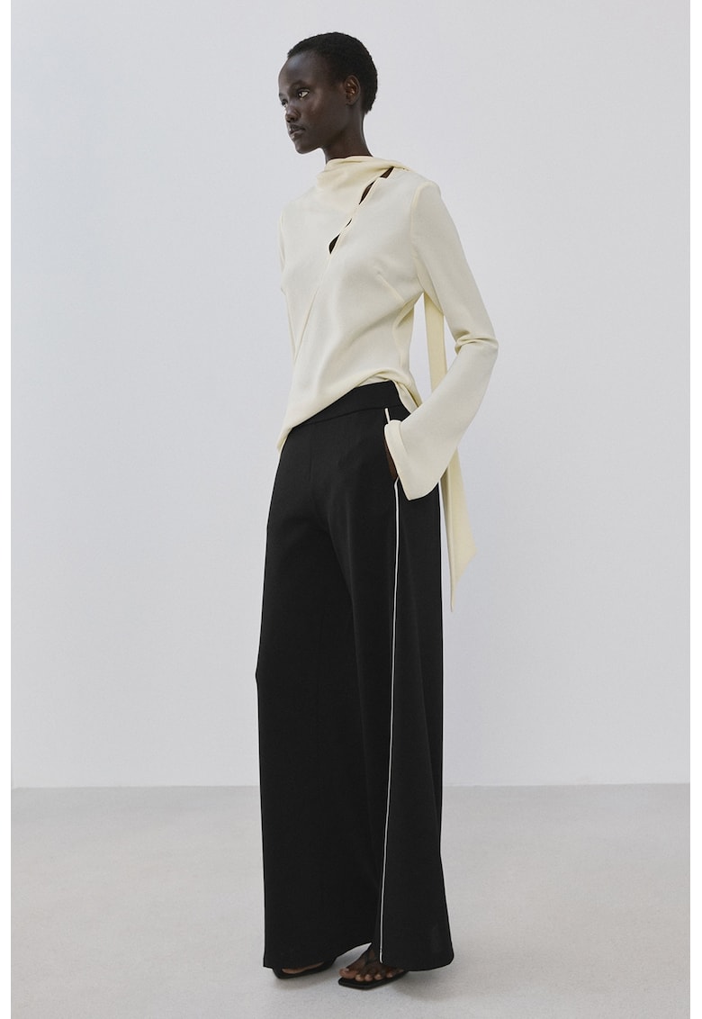 Pantaloni cu croiala ampla si talie elastica - Alb/Negru