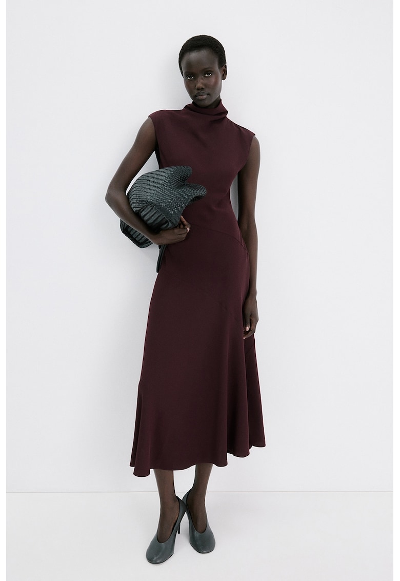 Rochie midi cu croiala pe bie - Visiniu