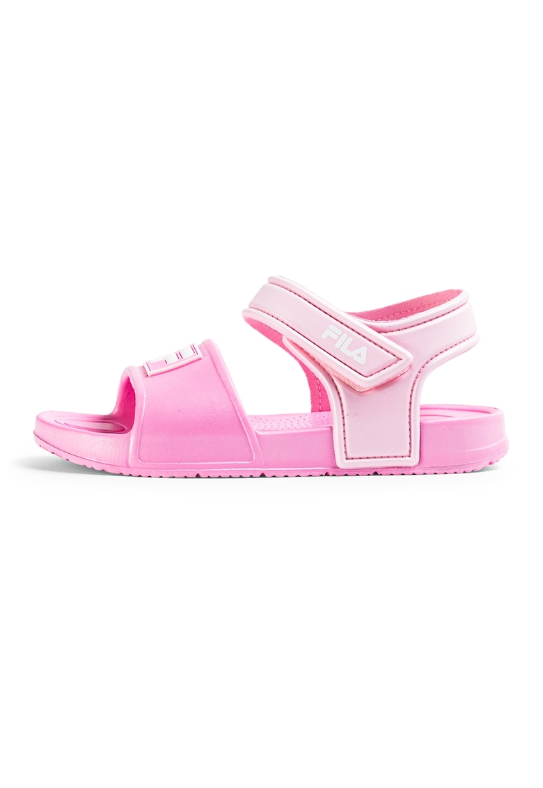 Sandale cu inchidere velcro si logo - Alb/Roz deschis