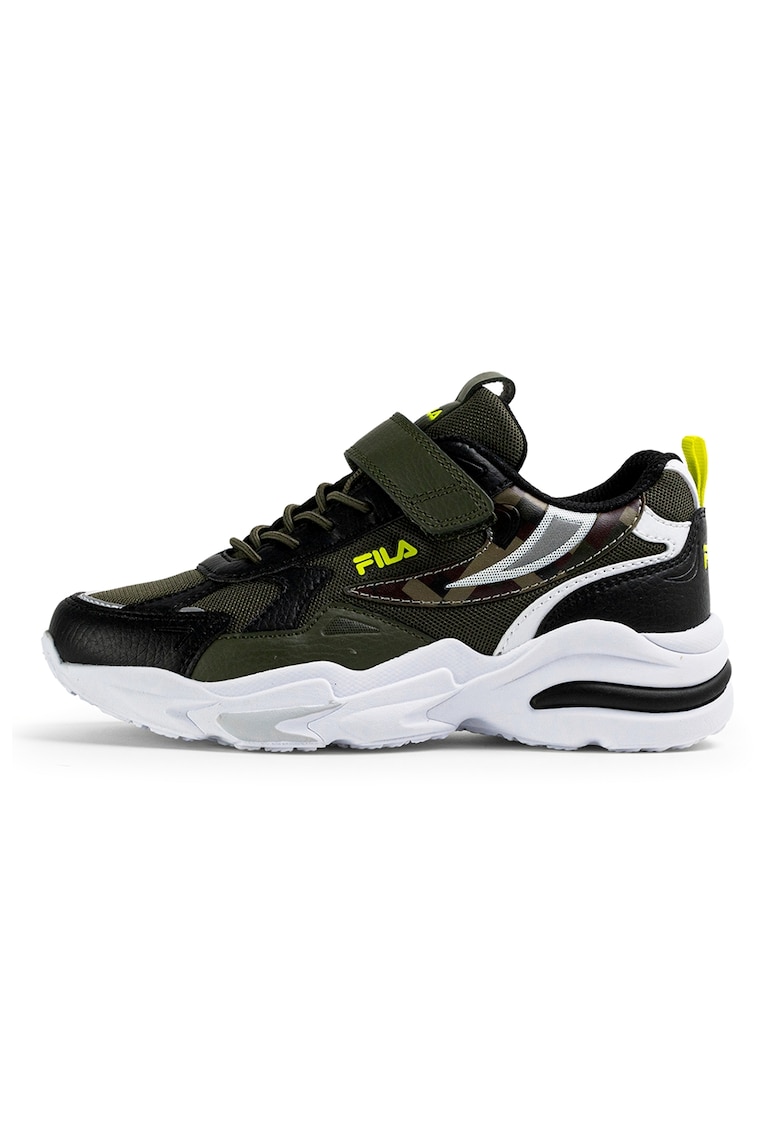 Pantofi sport cu insertii de plasa si velcro Madrun - Negru/Kaki inchis/Verde lime