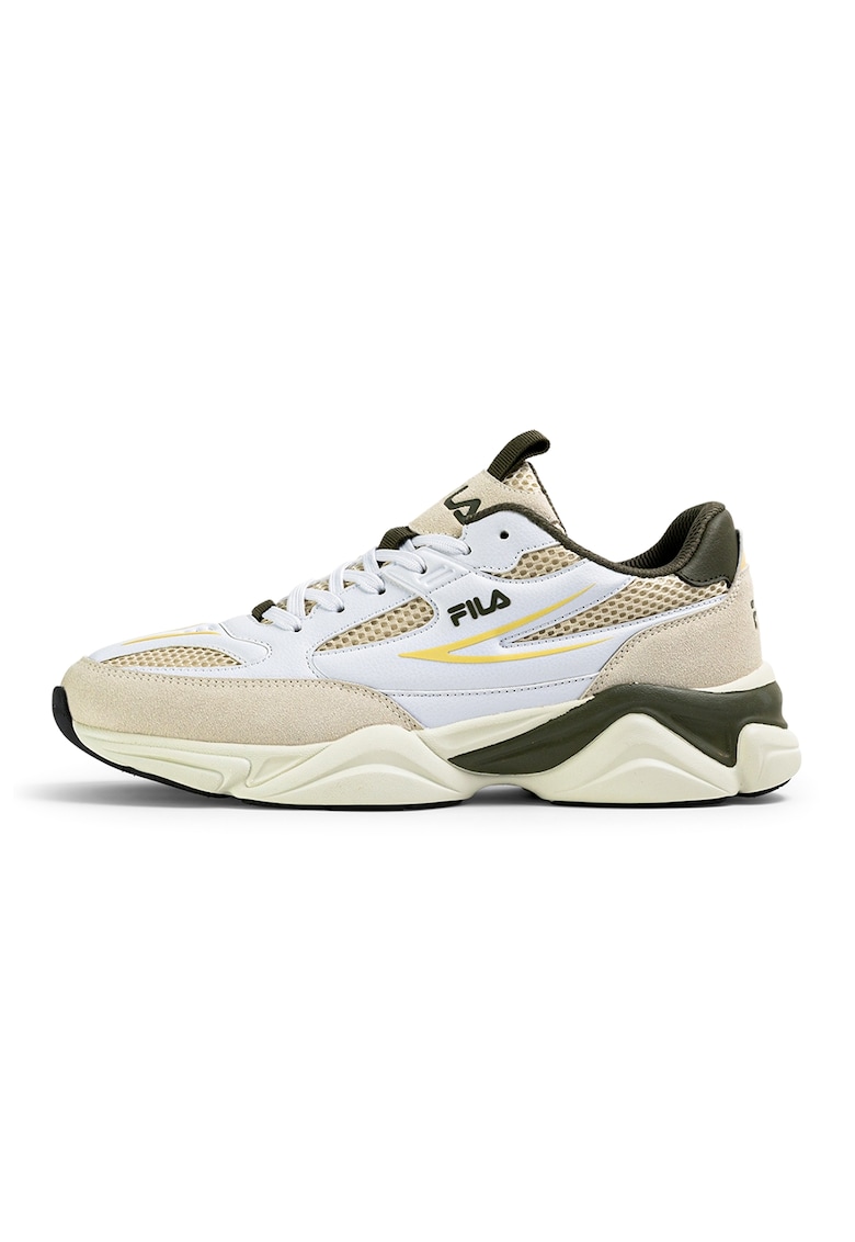 Pantofi sport wedge cu insertii din plasa Recade - Alb/Galben/Kaki inchis/Bej deschis