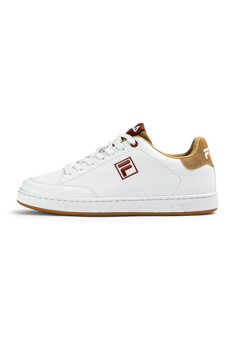 Pantofi sport de piele ecologica cu logo Courtbay - Alb/Maro cognac/Caramel