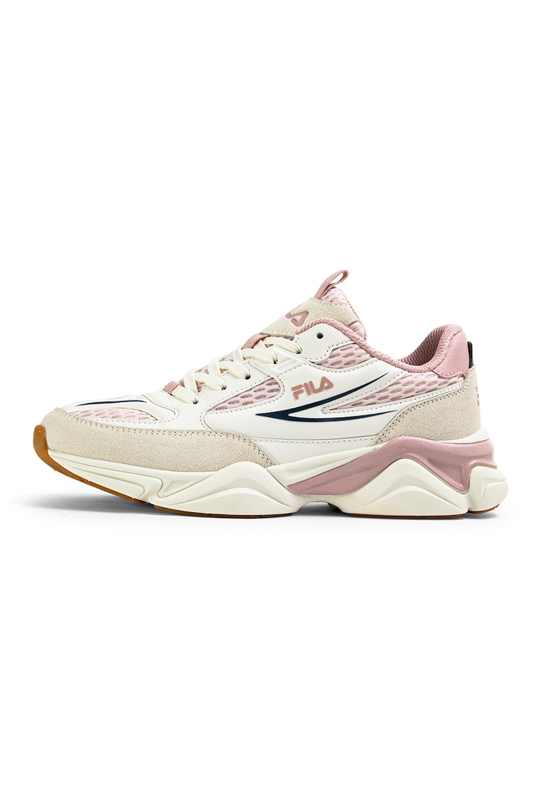 Pantofi sport de piele ecologica cu insertii din material textil Recade - Alb fildes/Roz pal