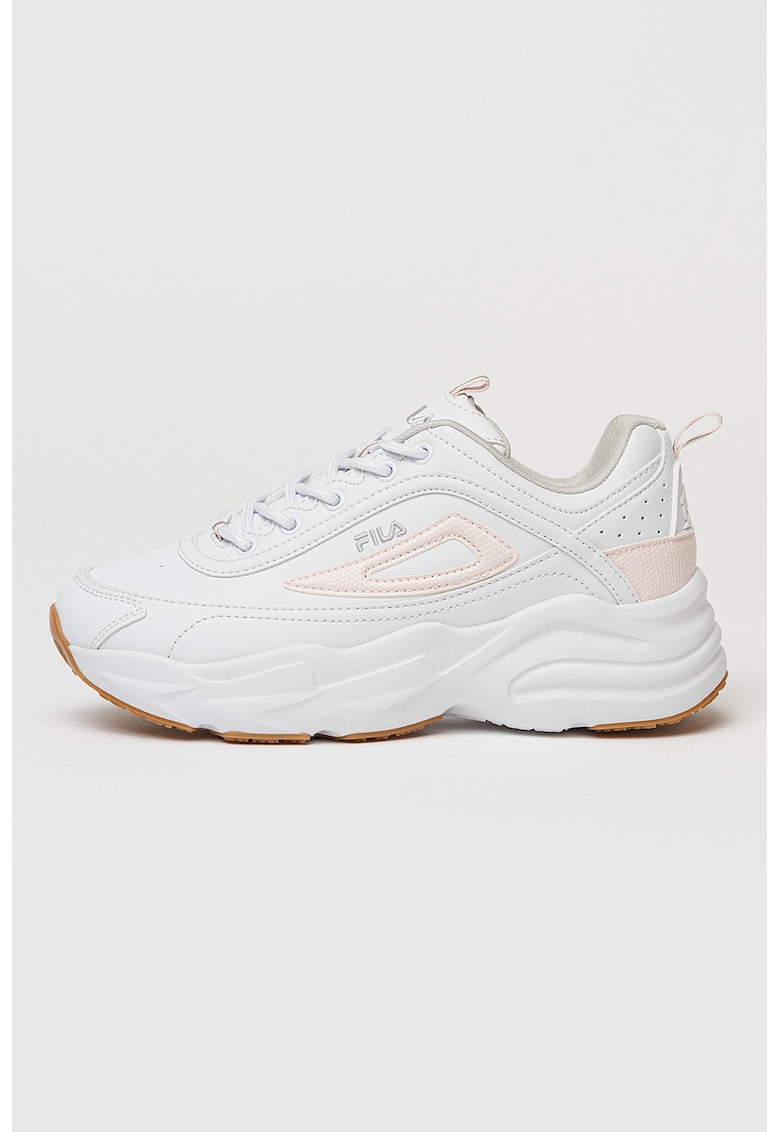 Pantofi sport demi-wedge din piele ecologica - Alb optic/Roz pal