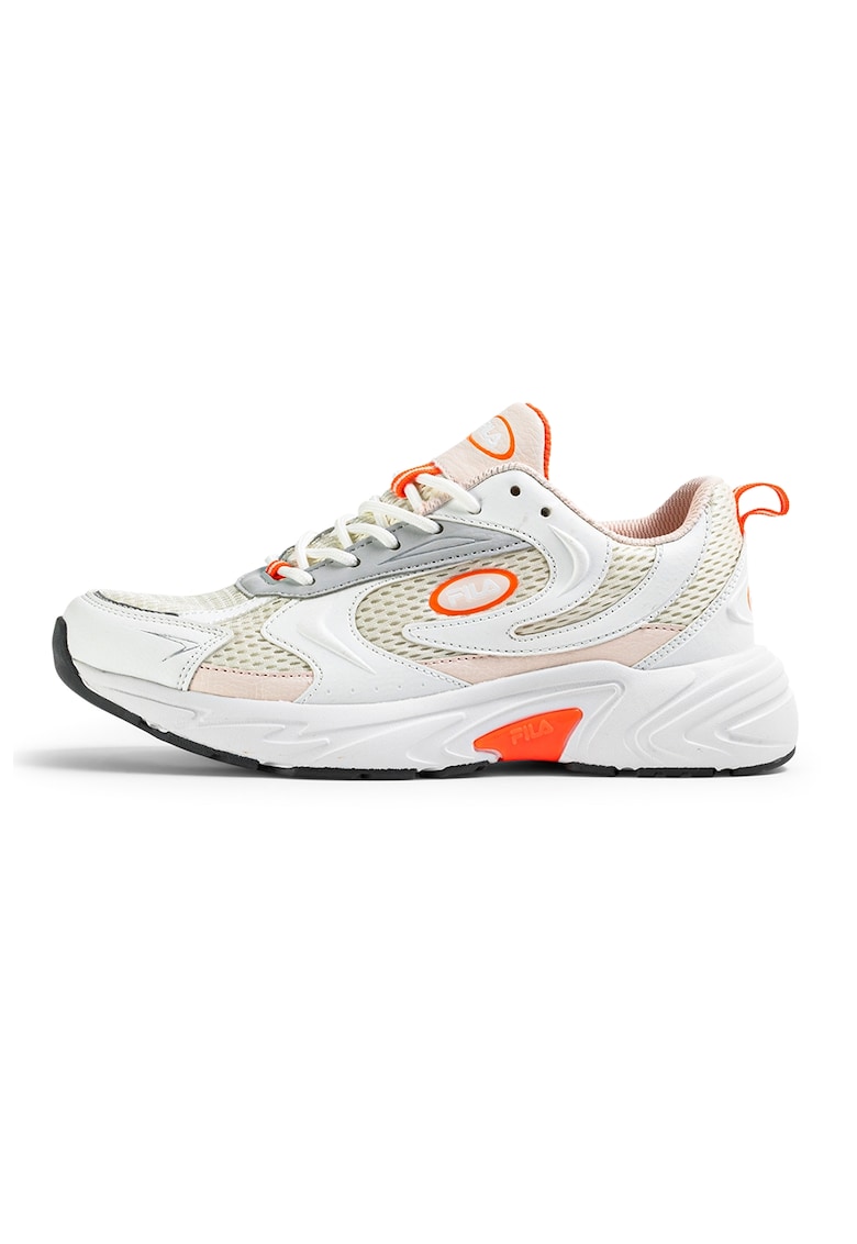 Pantofi sport demi-wedge din piele ecologica Kreatix - Alb/Portocaliu