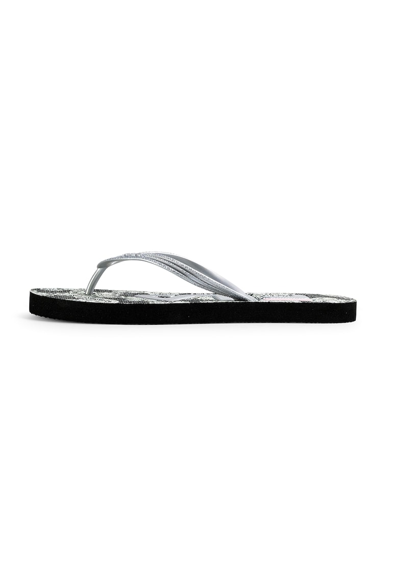 Papuci flip-flop cu model logo si imprimeu floral Troyia - Negru/Gri