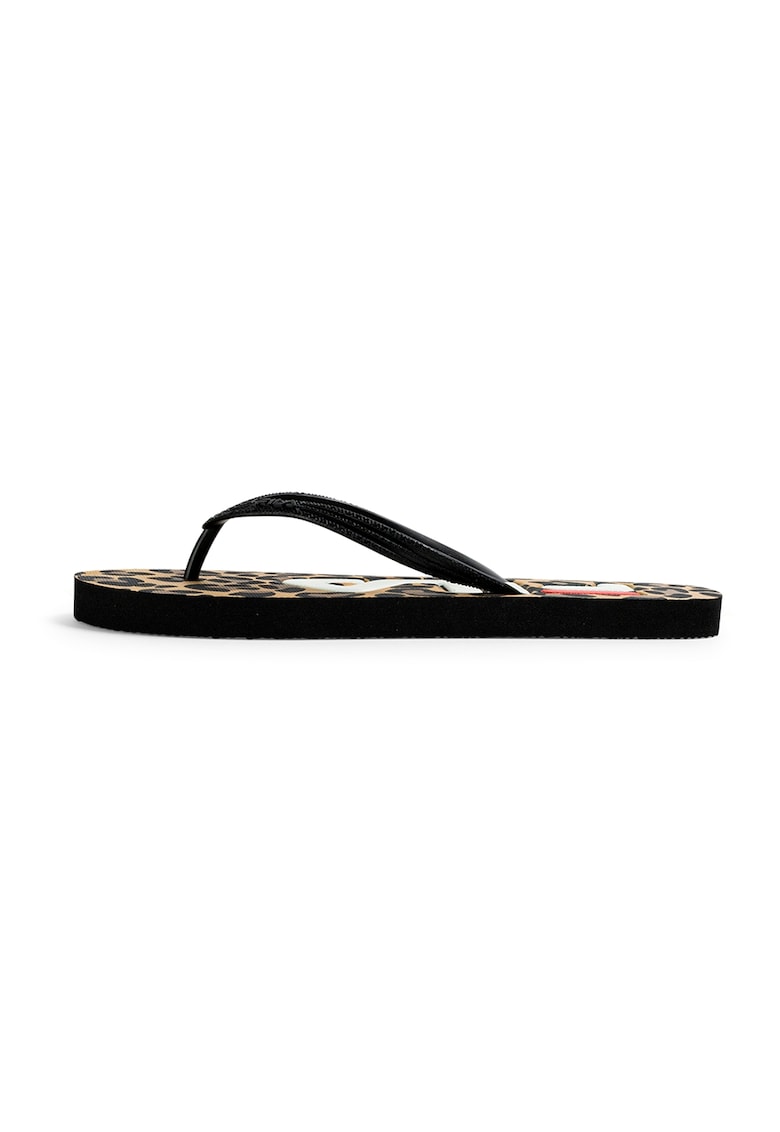 Papuci flip-flop cu animal print - Negru/Maro
