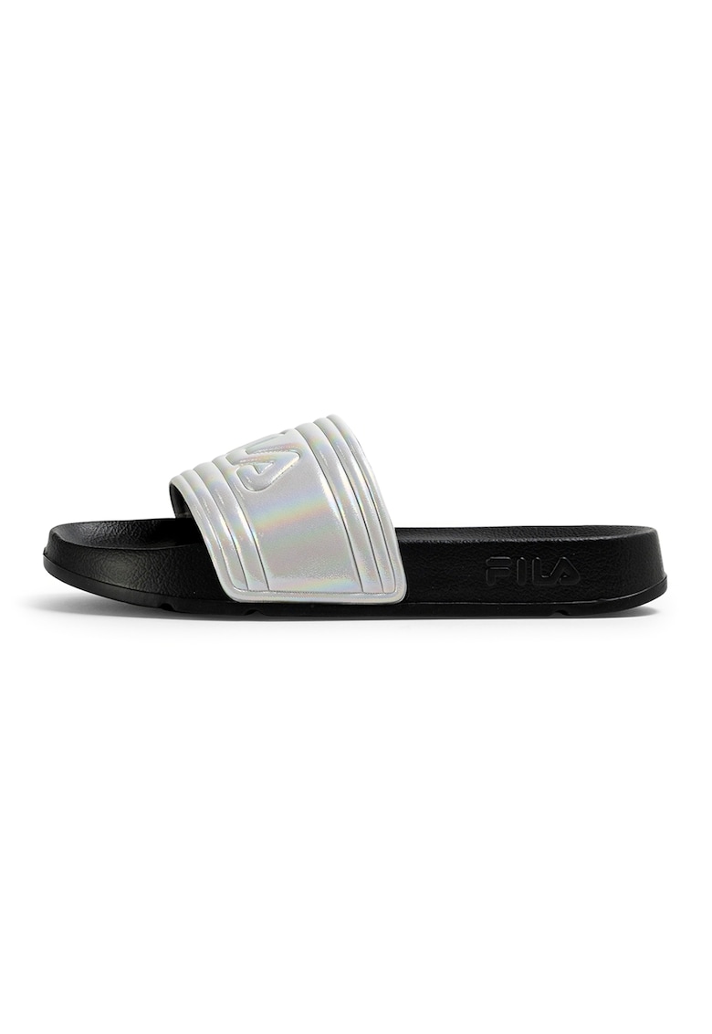Papuci din piele ecologica cu aspect holografic Morro - Negru/Gri deschis