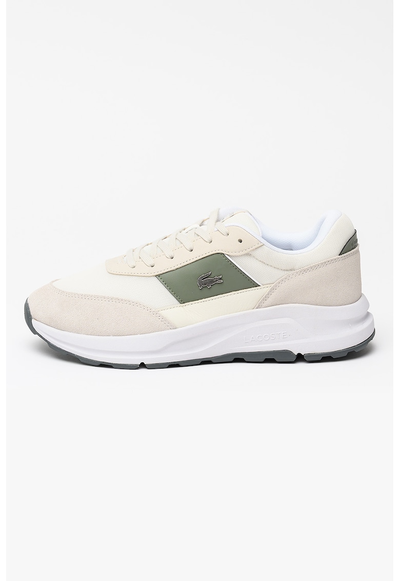 Pantofi sport low-cut cu logo metalic Run Set - Alb fildes/Maro taupe deschis/Gri inchis