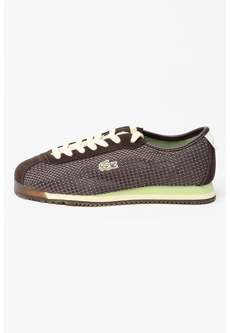 Pantofi sport low-cut cu segmente de piele intoarsa Club - Maro inchis/Verde lime