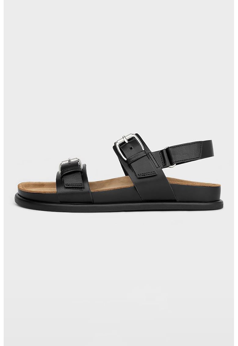 Sandale de piele cu catarame - Negru