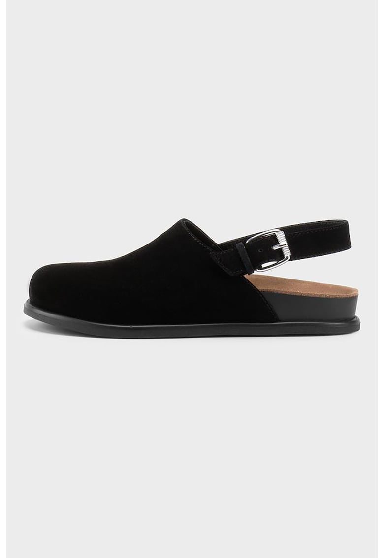 Saboti slingback din piele intoarsa - Negru