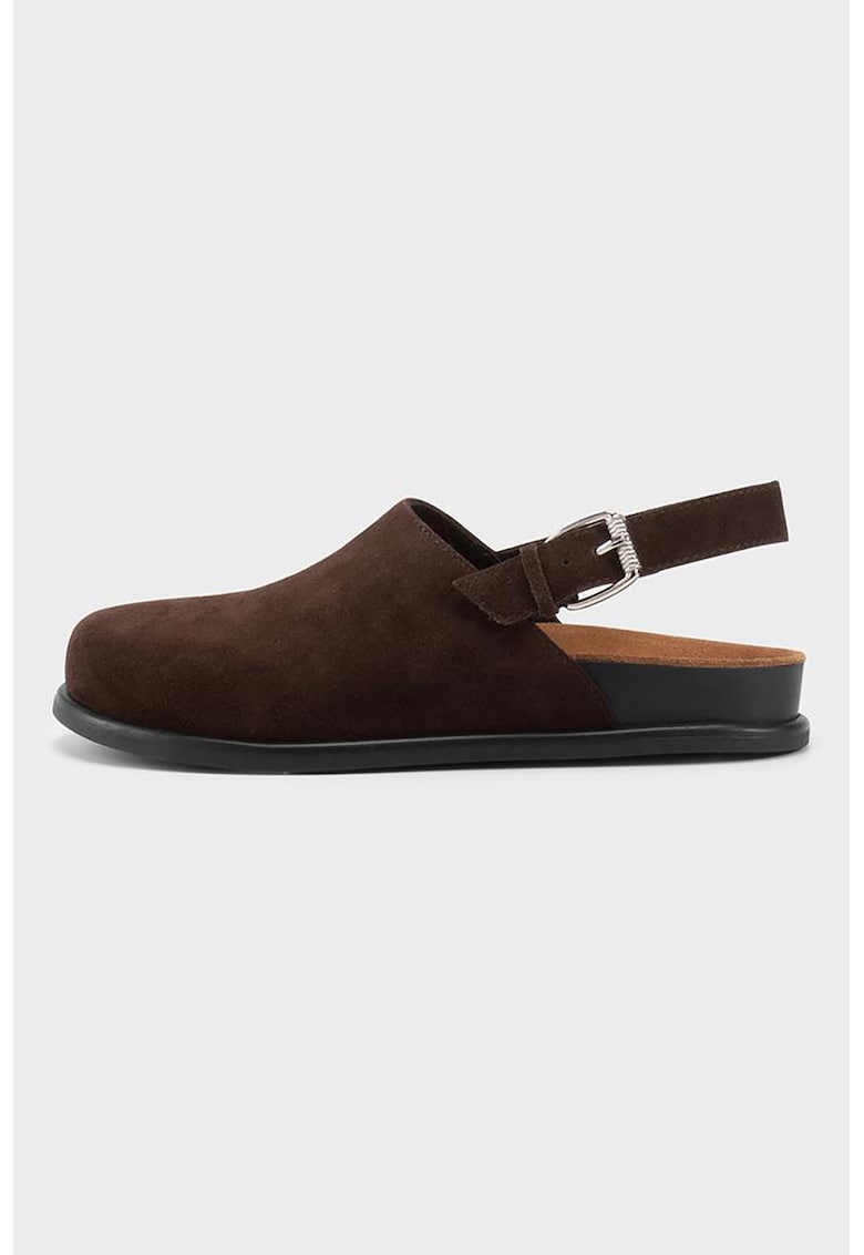Saboti slingback din piele intoarsa - Maro inchis
