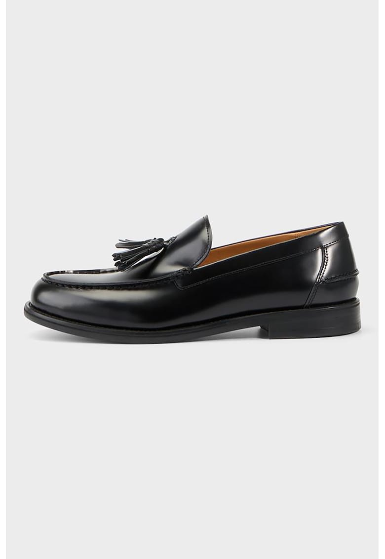 Pantofi loafer din piele cu detaliu cu canaf - Negru